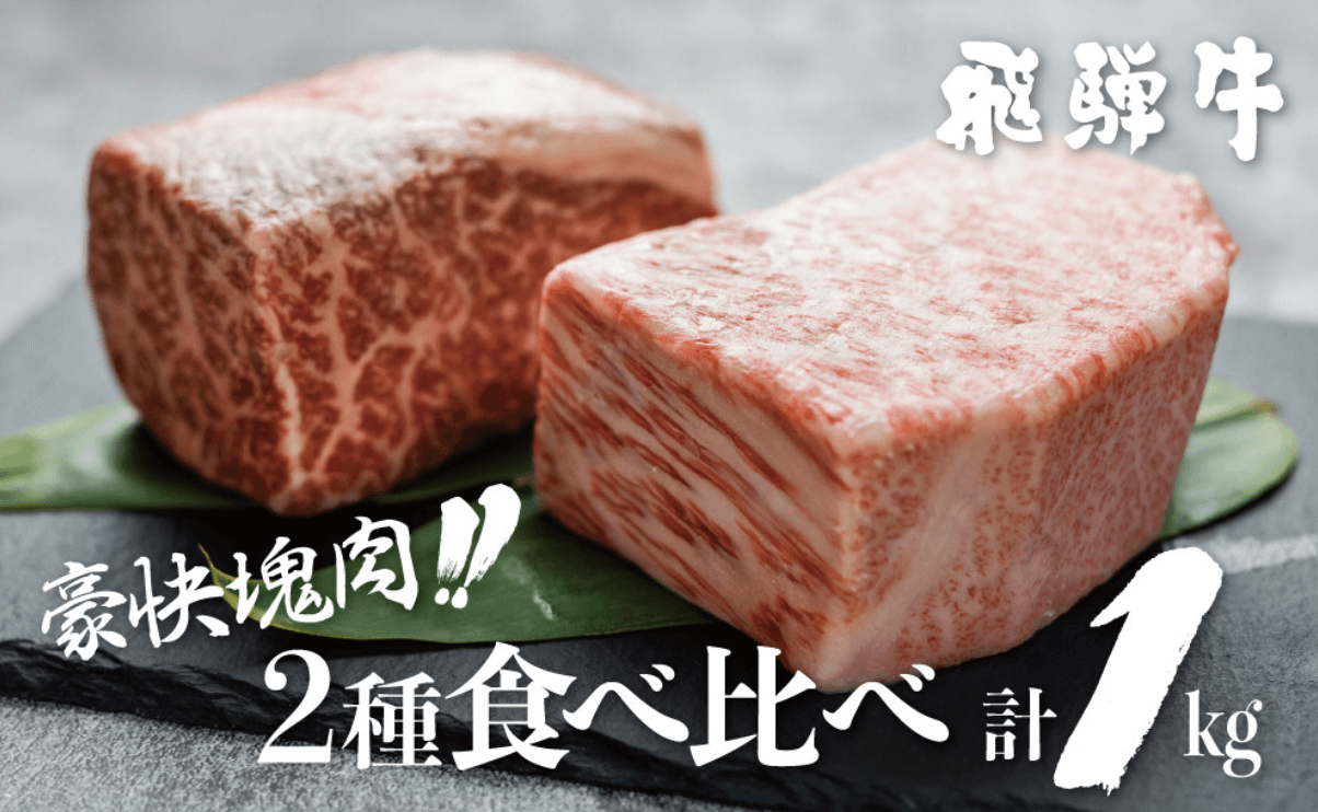 飛騨牛 ブロック肉 [塊] 1kg (霜降り肉 赤身肉 500g×2 ) 食べ比べ 訳あり 部位お任せ 不揃い
