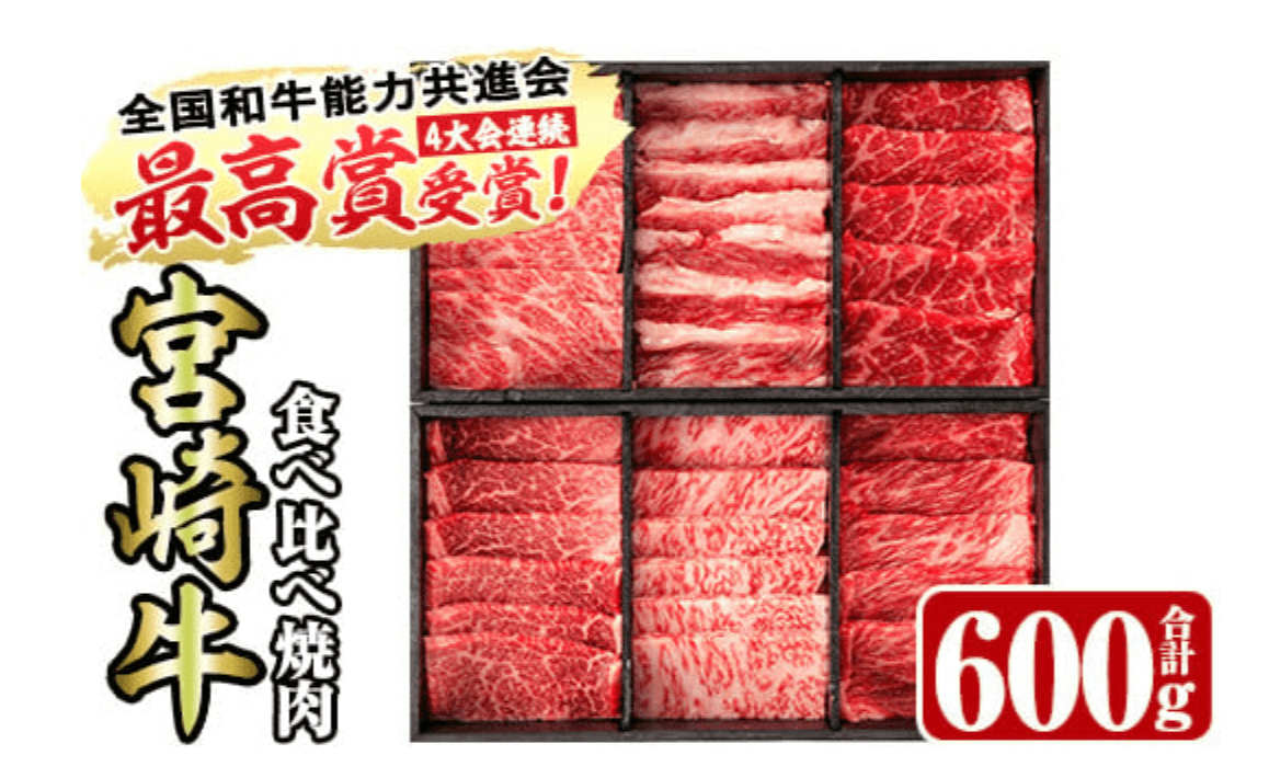 ＜宮崎牛・3D冷凍＞6部位食べ比べ焼肉(合計600g) イメージ