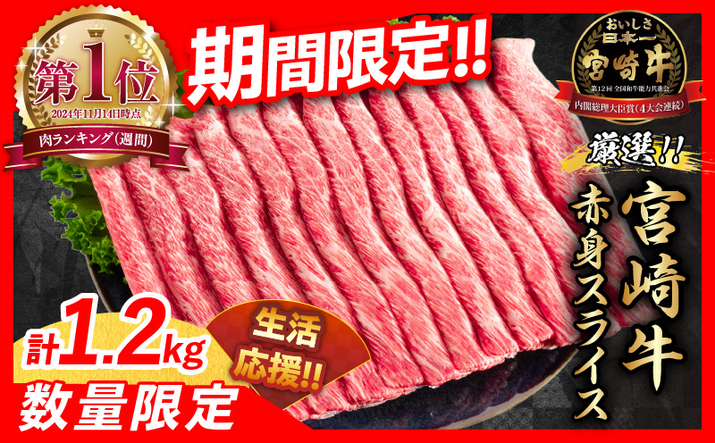 【2位】宮崎牛 赤身スライス 計1.2kg