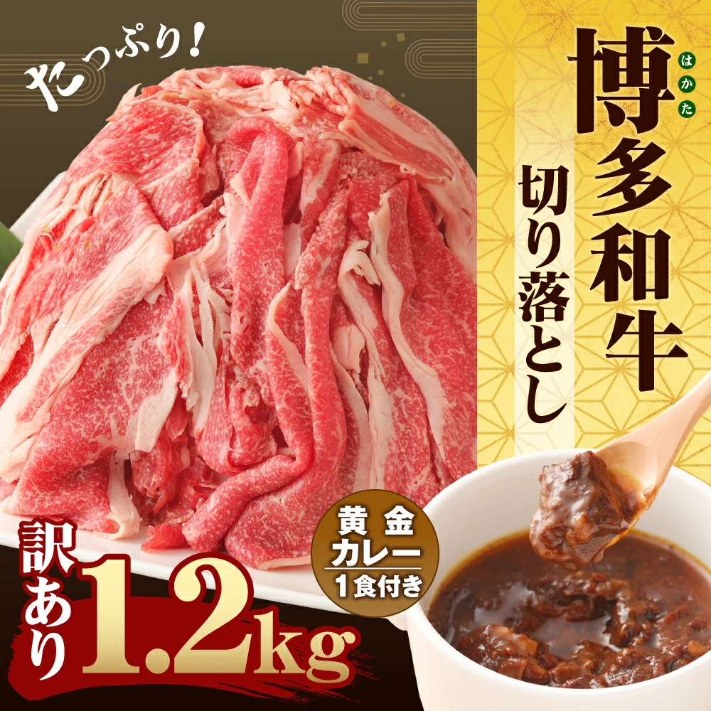 訳あり 柳川産博多和牛 九州産黒毛和牛 切り落とし 300g×4パック 合計1.2kg 博多和牛の黄金カレー 1食付き セット 博多和牛 黒毛和牛 牛肉 お肉 カレー 九州産 国産 冷凍 送料無料