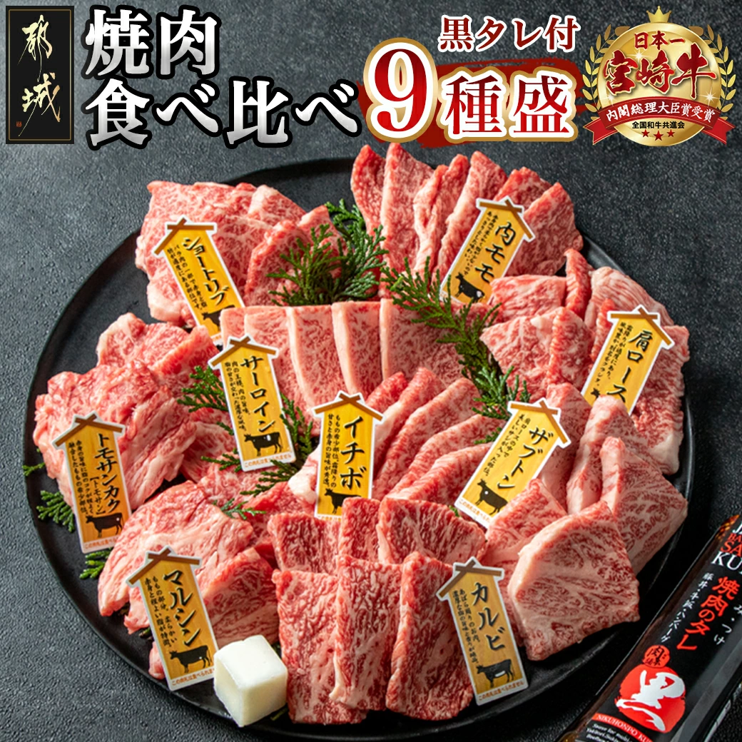 【ふるさと納税】都城産宮崎牛 焼肉食べ比べ9種盛 - 宮崎牛 牛肩ロース/カルビ/マルシン/トモサンカク/ザブトン/ショートリブ/内モモ等 贈答用 送料無料 32-3101【宮崎県都城市は2年連続ふるさと納税日本一！】