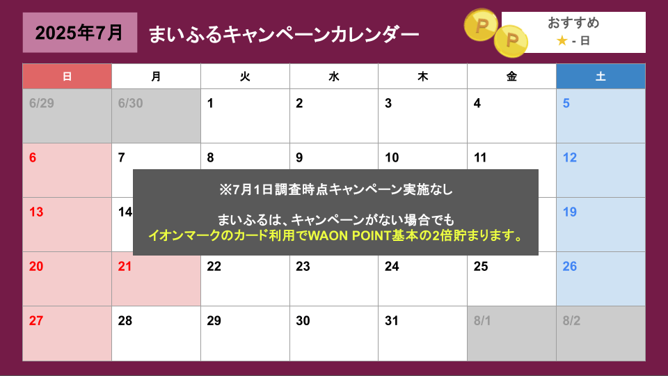 まいふるキャンペーンカレンダー（更新日2025年7月2日）