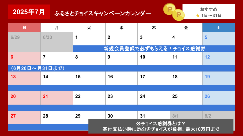 ふるさとチョイスキャンペーンカレンダー（更新日2025年7月2日）